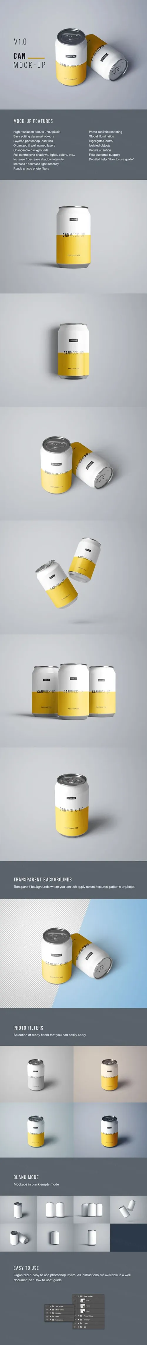 苏打水碳酸饮料易拉罐外观设计样机（标准尺寸） Soda Can Mockup ( Standard Size )
