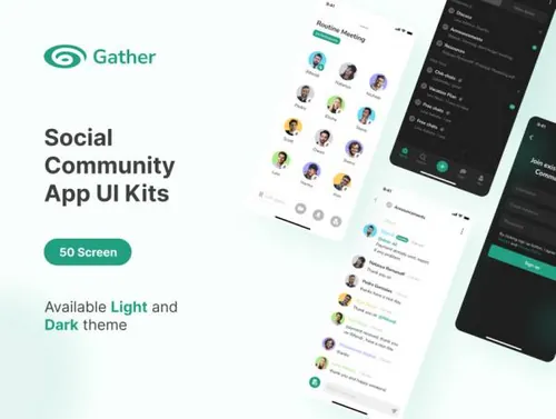 社交聊天群聊团队语音聊天室移动APP界面UI素材 Gatherspac