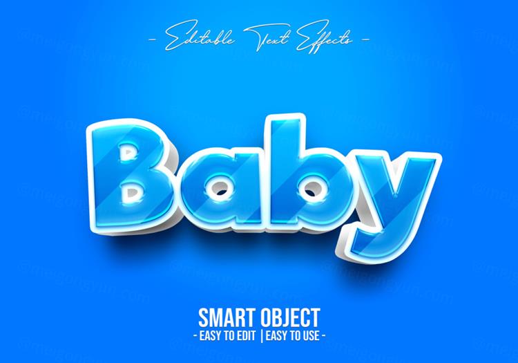 高质量浅蓝色卡通海报主题字立体字文字特效PSD智能对象模板素