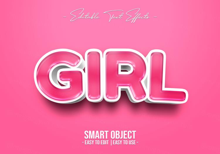 高质量粉色卡通海报主题字立体字文字特效PSD智能对象模板素材
