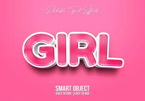 高质量粉色卡通海报主题字立体字文字特效PSD智能对象模板素材