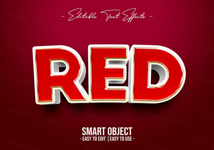 高质量红色渐变海报主题字立体字文字特效PSD智能对象模板素材
