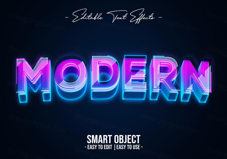 高质量玻璃质感紫色渐变海报主题字立体字文字特效PSD智能对象