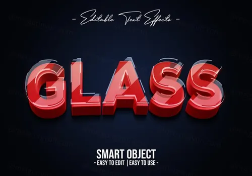 高质量玻璃质感红色海报主题字立体字文字特效PSD智能对象模板
