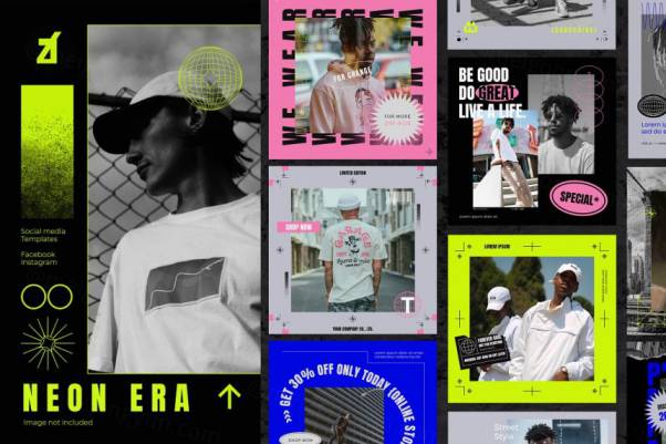 潮流服饰潮牌Ins新媒体品牌推广海报设计PSD模板素材 Neon er