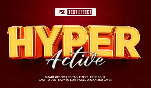高质量黄色海报主题字立体字文字特效PSD智能对象模板素材