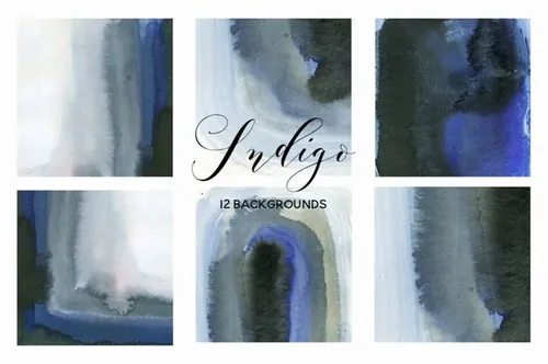 水洗水彩效果的背景纹理素材 Indigo Blue Grey