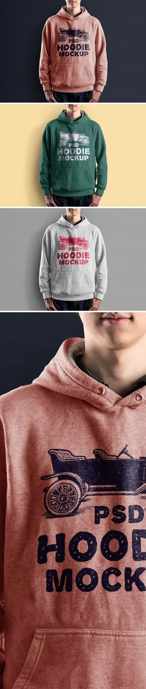 男性连帽衫模型PSD模板Hoodie Mockup PSD