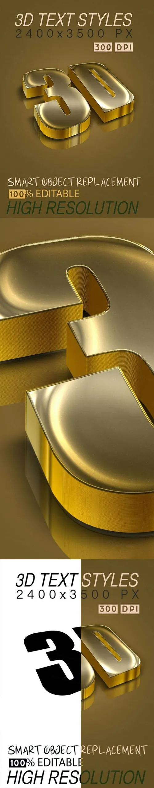 3D金色立体字文本特效PSD模板 3D Text Styles Dark Gold