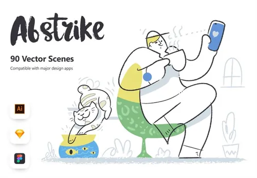 90款独特的手绘抽象插画人物素材 Abstrike illu