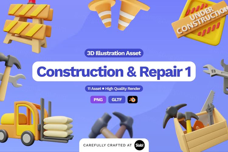 三维渲染安全警示头盔建筑施工维修主题插画素材 3D Cons