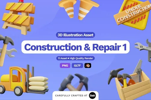 三维渲染安全警示头盔建筑施工维修主题插画素材 3D Cons