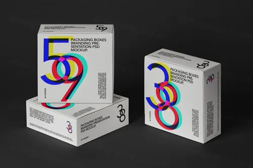 一组三个psd方形包装盒样机 Psd Square Boxes Packaging Mockup 3