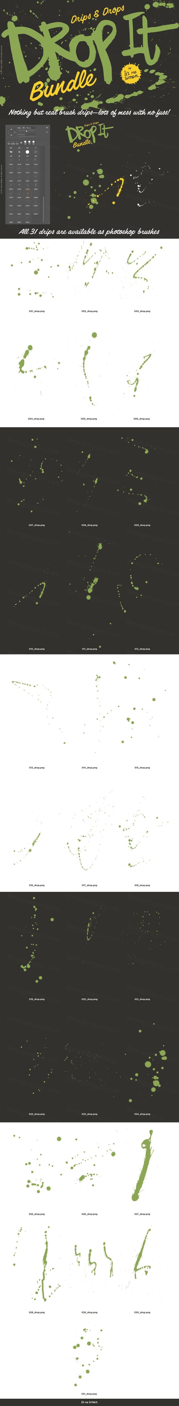 墨水滴笔刷效果 Ink drips and drops te
