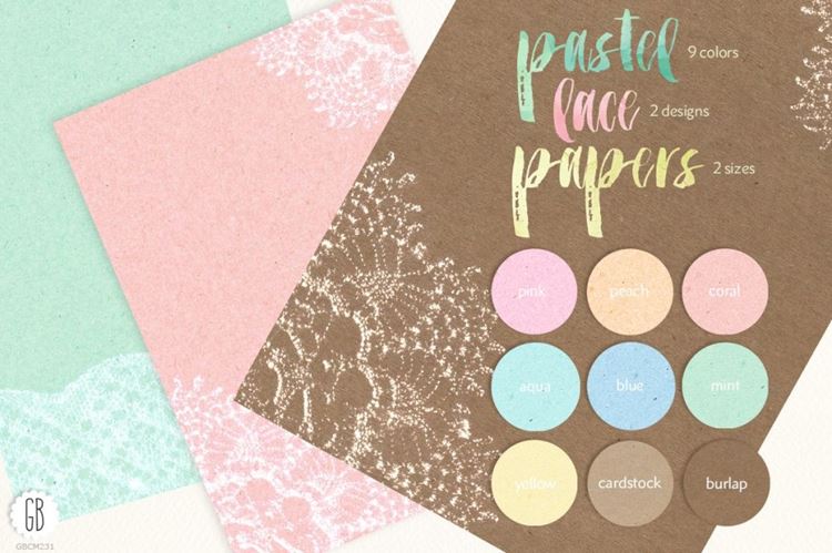 蕾丝粉彩卡片数码纸 Lace pastel cardstoc