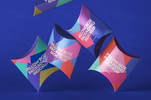 漂浮Psd枕盒包装样机 Psd Pillow Box Packaging Mockup 3