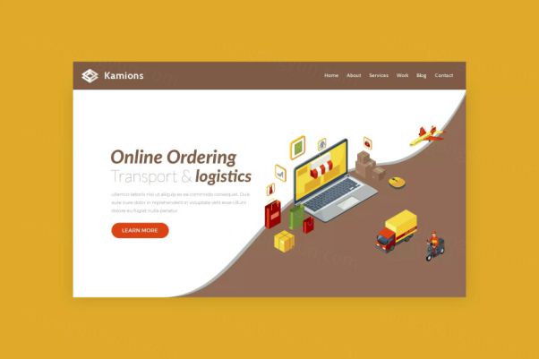 在线订购配送主题网站Banner图设计PSD模板 Kamions –