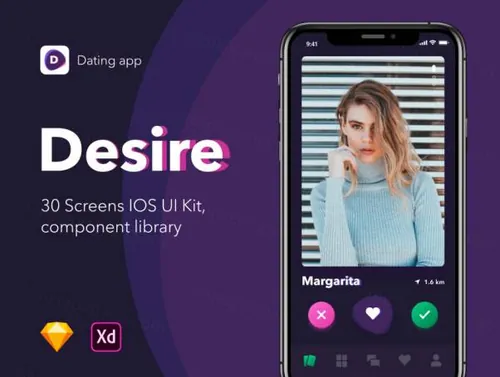 类似“探探”约会移动APP程序UI界面工具包 Desire UI Kit