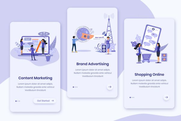 互联网营销主题APP启动页矢量插画设计模板