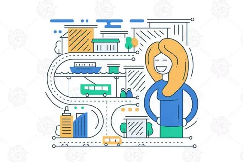 城市生活主题线性设计风格矢量插画v2 City Life – line