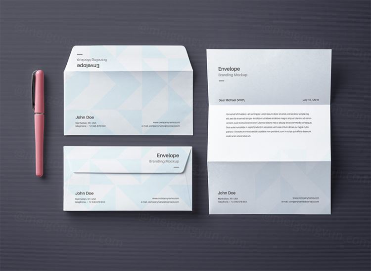 信签纸和经典笔样机 Envelope Letter Psd Mockup Vol4