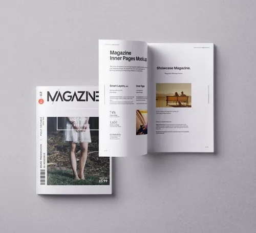 打开的内页的俯视图psd杂志样机 Psd Magazine Mockup Vol8