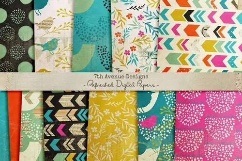 创意插画图案复古纹理Refreshed Digital Papers