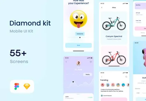 清新淡雅的多功能移动APP程序UI界面素材 Diamond kit 2
