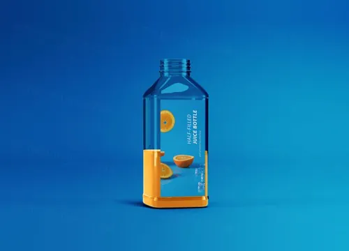 半罐透明塑料果汁瓶外观设计展示样机  Half-filled Juice Bottle Mockup