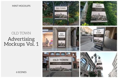 时尚高端优雅质感的欧式复古风格户外广告灯箱广告路旗海报设计VI样机展示模型