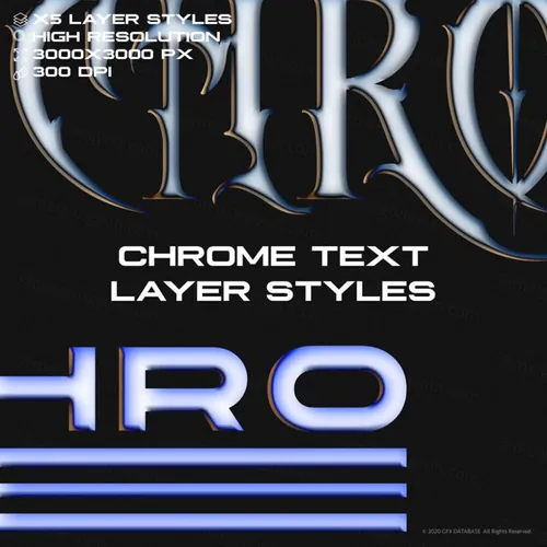复古镀铬金属立体字文字特效文本样式PSD模板 X5 Chro