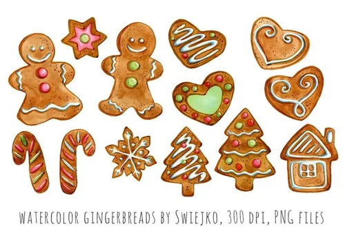 手绘圣诞姜饼设计素材Gingerbreads , Christmas