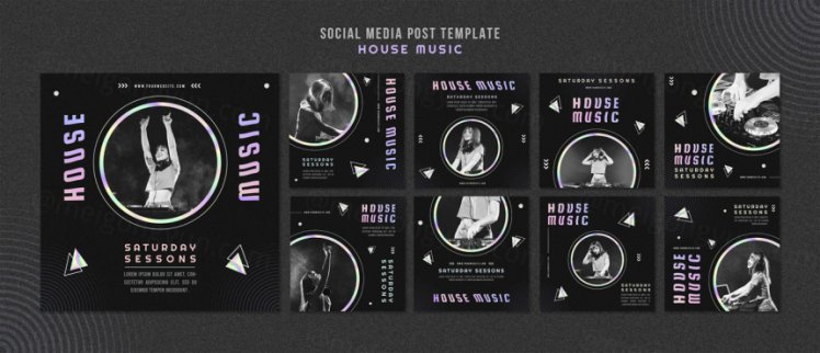 浩室电音迪厅DJ音乐宣传海报PSD模板素材 House music ad social media post template