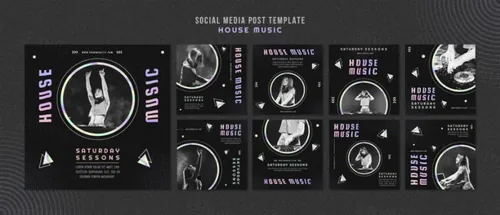 浩室电音迪厅DJ音乐宣传海报PSD模板素材 House music ad social media post template