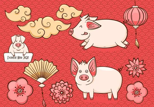 2019年新年快乐中国日本东方传统元素新年氛围素材矢量合辑包 Happy chinese new year