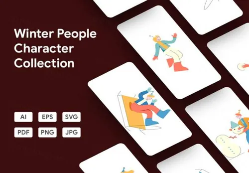 冬季快乐的孩子们矢量插画素材 Winter People Charac