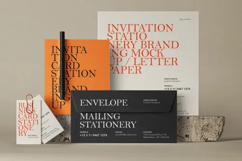 一套高质量的psd文具邀请函psd样机 Psd Invitation Stationery Mockup 3