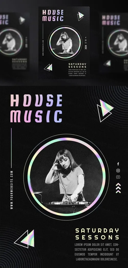 浩室电音迪厅DJ音乐宣传海报PSD模板素材 House music ad social media post template