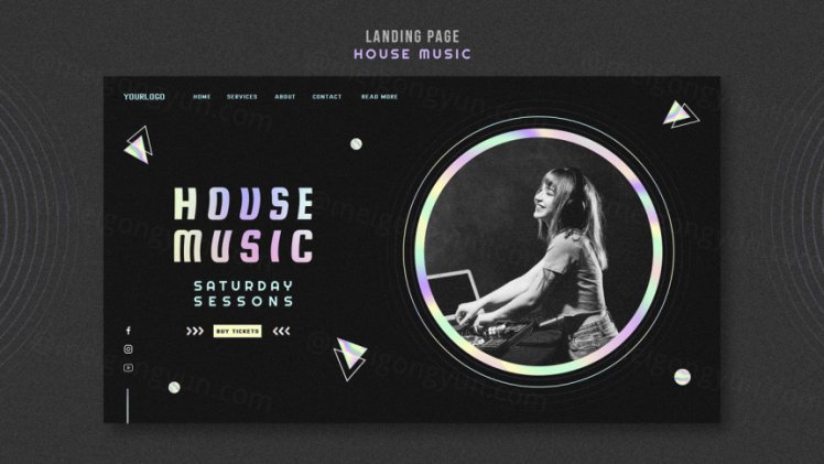 浩室电音迪厅DJ音乐宣传海报PSD模板素材 House music ad social media post template