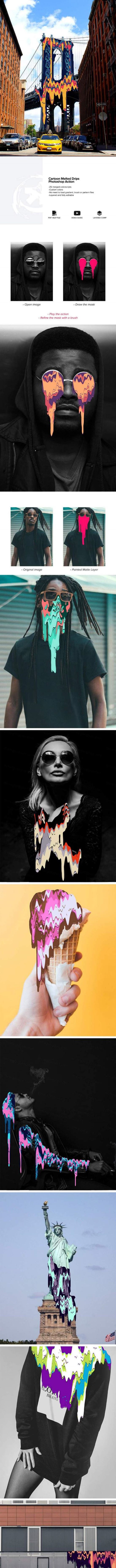 抽象卡通融化油漆泄露果冻流体PS动作素材 Cartoon Melted Drips Action