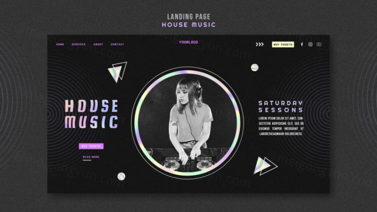 浩室电音迪厅DJ音乐宣传海报PSD模板素材 House music ad social media post template