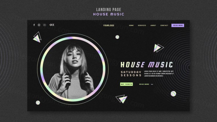浩室电音迪厅DJ音乐宣传海报PSD模板素材 House music ad social media post template