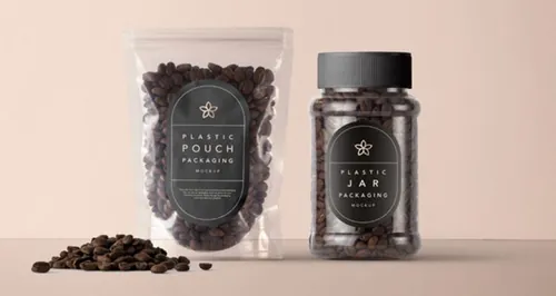 咖啡包装模型PSD贴图模板Plastic Coffee Packaging Mockup