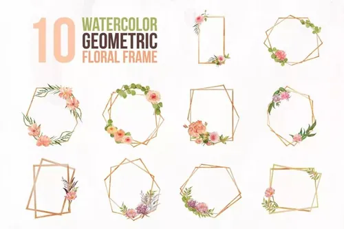 10个几何水彩花卉插图 10 Watercolor Geometric Floral Frame Illustration
