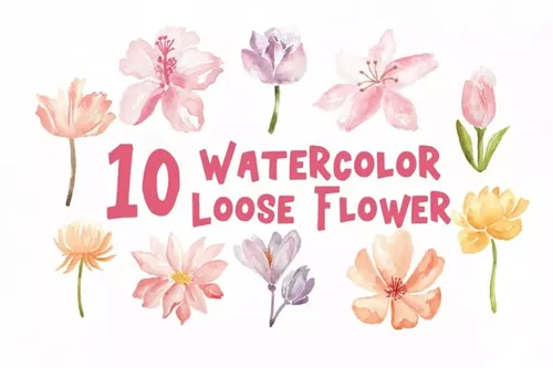 盛开的花卉水彩插画元素 10 Watercolor Loose Flowers Illustration Graphics