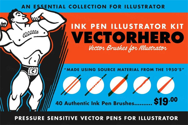 19世纪复古脏墨亚敏墨水圆珠笔矢量画笔工具包 VectorHero |