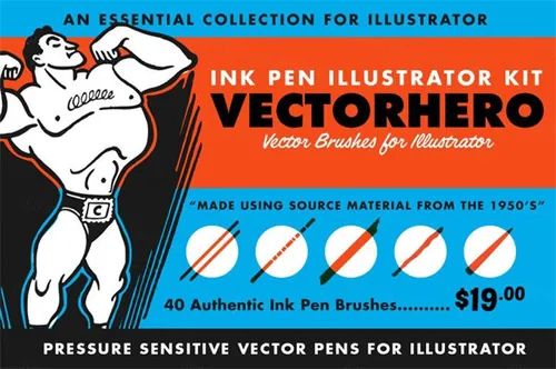 19世纪复古脏墨亚敏墨水圆珠笔矢量画笔工具包 VectorHero |