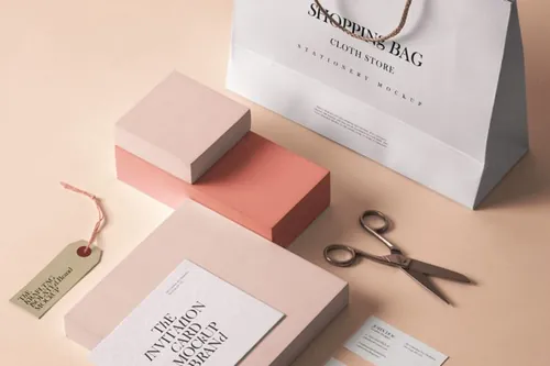 一套带有料品牌psd样机  Cloth Store Stationery Mo...