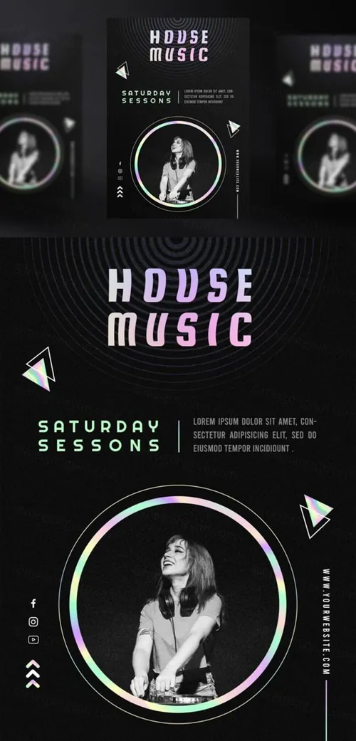 浩室电音迪厅DJ音乐宣传海报PSD模板素材 House music ad social media post template