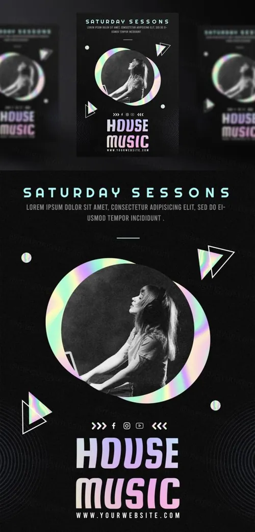 浩室电音迪厅DJ音乐宣传海报PSD模板素材 House music ad social media post template